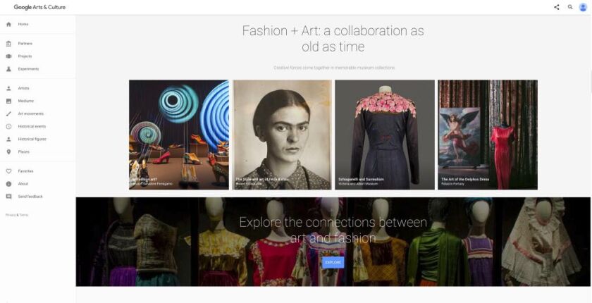 This screen image released by Google shows a section of the new Google project, “We Wear Culture.” The new initiative, uses Google’s technology to connect users to fashion collections at museums and other institutions around the world, giving them the abi