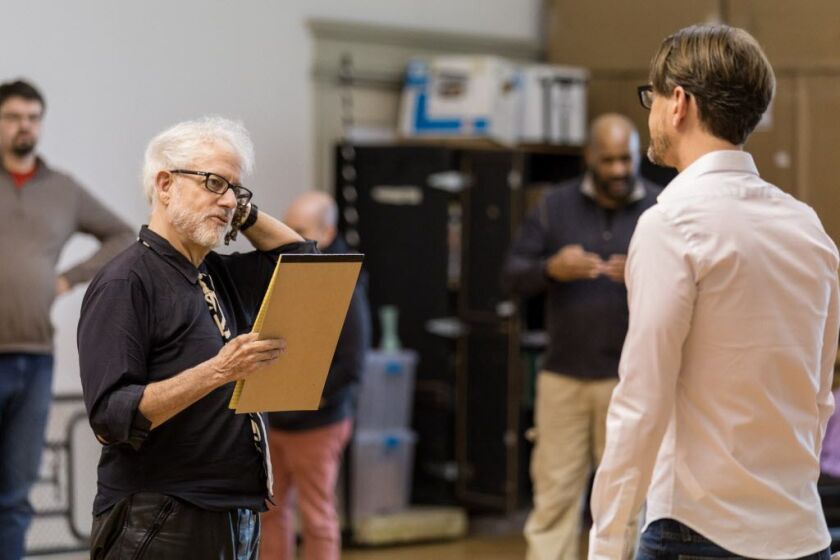 Director David Schweizer (left) discusses a scene with actor Christopher Burchett at a rehearsal for the opera “Elizabeth Cree” on January 29, 2018. | Erin Brown/Sun-Times