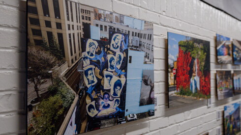 A South Loop mural showcasing suffragists is shown at the Navy Pier display.