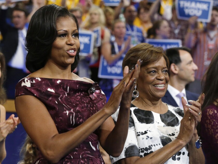 First lady Michelle Obama, left, and her mother Marian Robinson at the Democratic National Convention in Charlotte, N.C., Sept. 6, 2012.