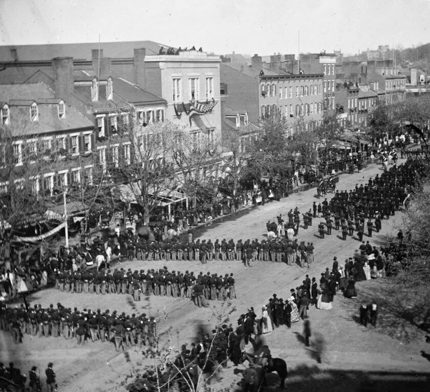 <small><strong>This April 19, 1865 photo made available by the Library of Congress shows a procession for President Abraham Lincoln’s funeral on Pennsylvania Avenue in Washington. | AP Photo/Library of Congress</strong></small>