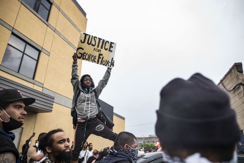 Protesters gather in response to the death the day before of George Floyd in police custody.