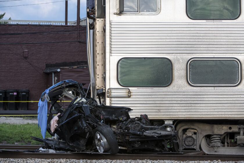 Just after 5 p.m., an inbound train struck a vehicle at the railroad crossing of 107th Street and Vincennes Avenue, Chicago fire officials said. The Rock Island train pushed the car about a half mile before coming to a complete stop near 103rd Street and Vincennes Avenue.