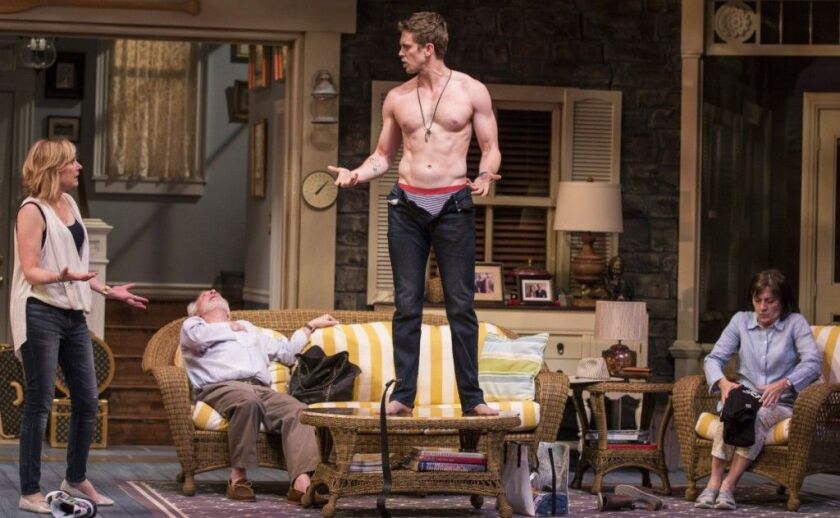 Mary Beth Fisher (from left), Ross Lehman, Jordan Brown and Janet Ulrich Brooks in “Vanya and Sonia and Masha and Spike.” (Photo: Liz Lauren)