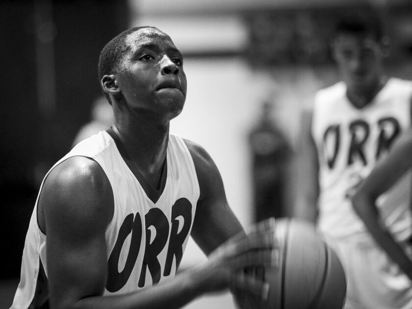 Orr Academy High School’s Dannie Smith takes a free throw shot during an away game against Curie Metropolitan High School, Feb. 15, 2017.