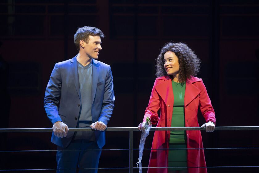 Brantley Foster (Billy Harrigan Tighe) and Christy Lockhart (Sydney Morton) take a romantic ride on the Staten Island Ferry in Paramount Theatre’s world premiere “The Secret of My Success.”