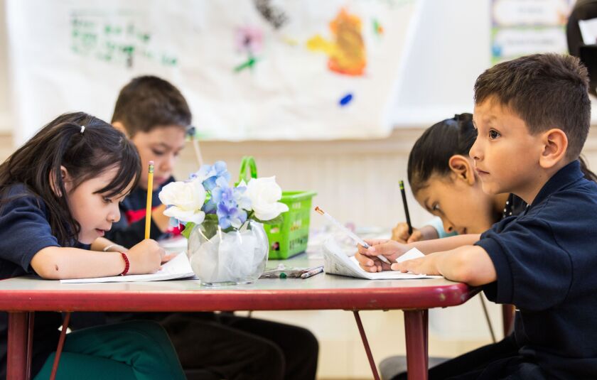 Students work inside their classroom at Brentano Math and Science Academy. | Lou Foglia/Sun-Times