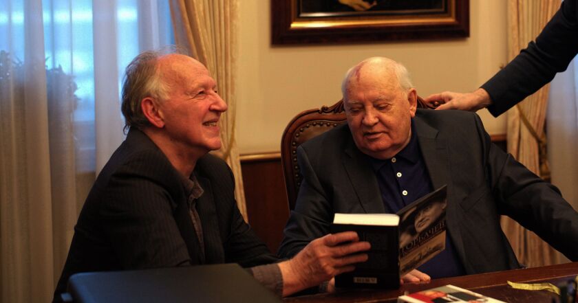 Werner Herzog and Mikhail Gorbachev in “Meeting Gorbachev.” | The Orchard