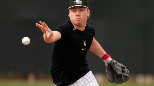 White Sox shortstop Chase Meidroth works out during spring training in Glendale, Arizona, on Monday, Feb. 16, 2026.