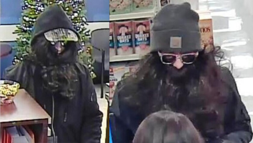 Surveillance images of the person suspected of robbing banks Dec. 1 in Cary (left) and Dec. 10 in Huntley. | FBI