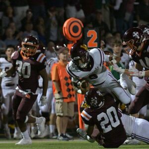 Brother Rice’s K.J Love (20) pulls down Loyola’s Trevor Cabanban. Worsom Robinson/For the Sun-Times.