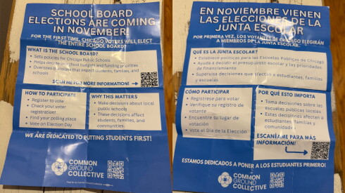 Fliers that the Common Ground Collective handed out at a back-to-school fair.