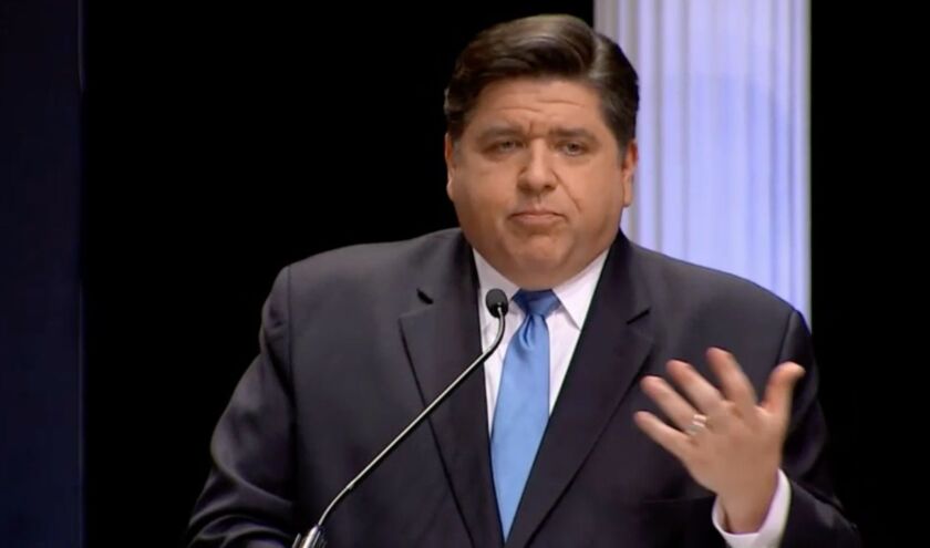Democratic gubernatorial hopeful J.B. Pritzker participates in a debate at the Logan Center for the Arts at the University of Chicago. The forum was sponsored by the Institute of Politics, POLITICO, and WBEZ Chicago. Screen Image.