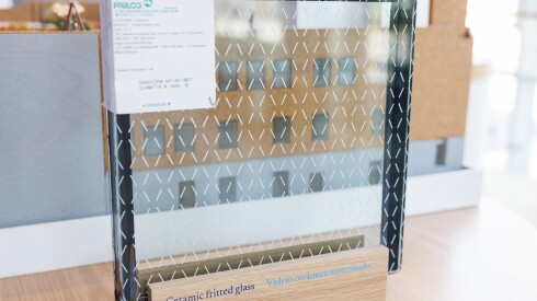 A square piece of glass with bird-safe film covering it.