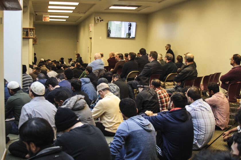 A prayer service is held at the Council of Islamic Organizations in 2017.