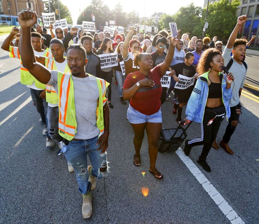 People start a protest march against the shooting death of Antwon Rose Jr. on Tuesday, June 26, 2018, in Pittsburgh. Rose was fatally shot by a police officer seconds after he fled a traffic stop June 19, in the suburb of East Pittsburgh. | AP Photo