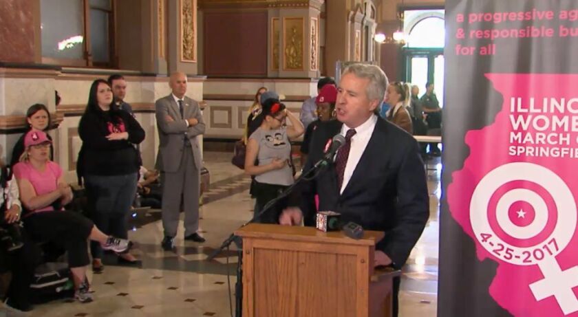 Chris Kennedy speaks at a rally in Springfield Tuesday. Sun-Times Media.