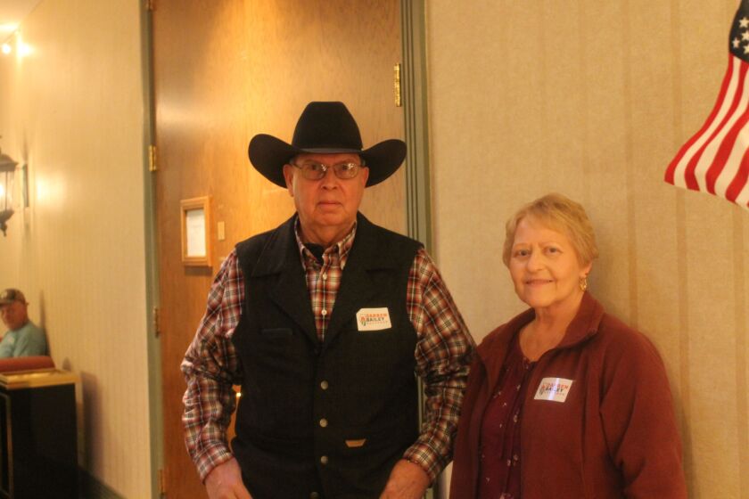 Ray and Janet Blade at state Sen. Darren Bailey’s gubernatorial campaign kick-off in Effingham, Ill., on Monday.