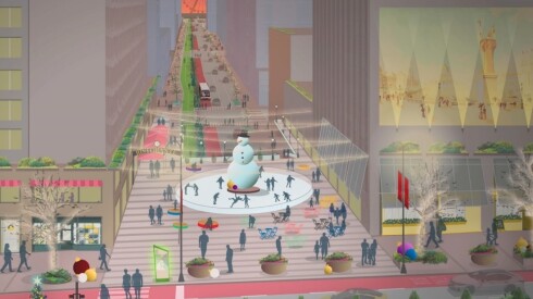 Rendering of the area near Grand and Michigan avenues with more pedestrian paths.