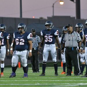 Payton’s defensive line stands ready Zach Anderson (87), Anthony Salgado (62), Cortez Savage (35) and Jorge Flories. Worsom Robinson/For the Sun-Times.