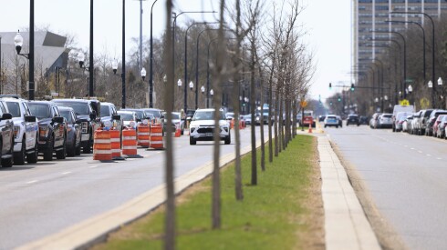 A tree-lined median runs down South Stony Island Avenue in front of the Obama Presidential Center at 6001 S. Stony Island Ave. in Jackson Park.