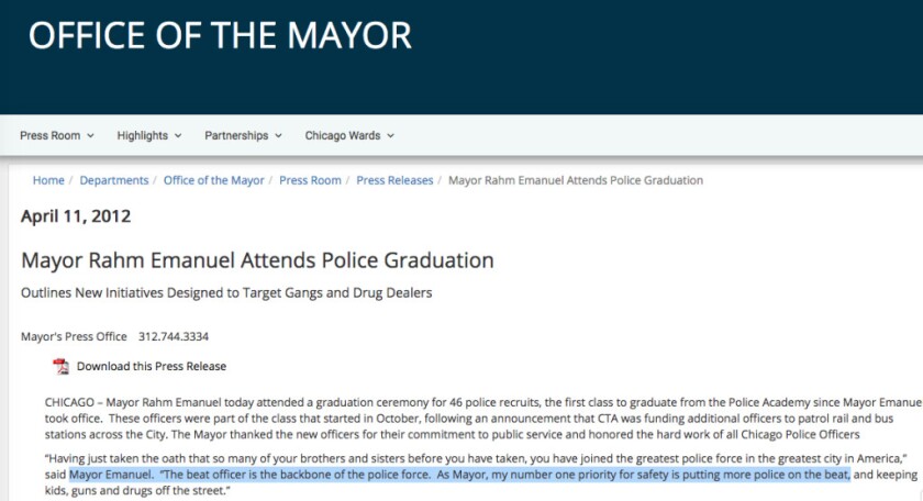 Mayor Rahm Emanuel’s April 2012 remarks at a police graduation ceremony. | City Hall website