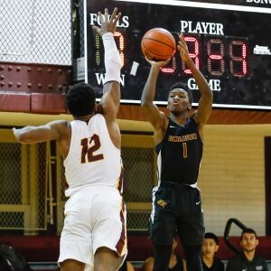 Solorio’s Sincere Key (1) shoots the ball over Lindblom’s Myles Twyman (12).