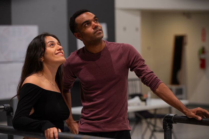 Jocelyn Zamudio and Grant Kennedy Lewis rehearse “Sanctuary City” at Steppenwolf Theatre.