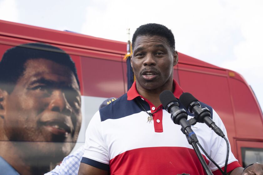 Georgia Republican Senator Herschel Walker speaks during the October campaign in Carrollton, Georgia.