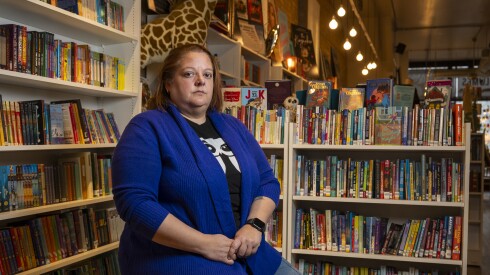 Rebecca George, co-owner of Volumes Bookcafe, inside her Wicker Park bookstore and cafe.