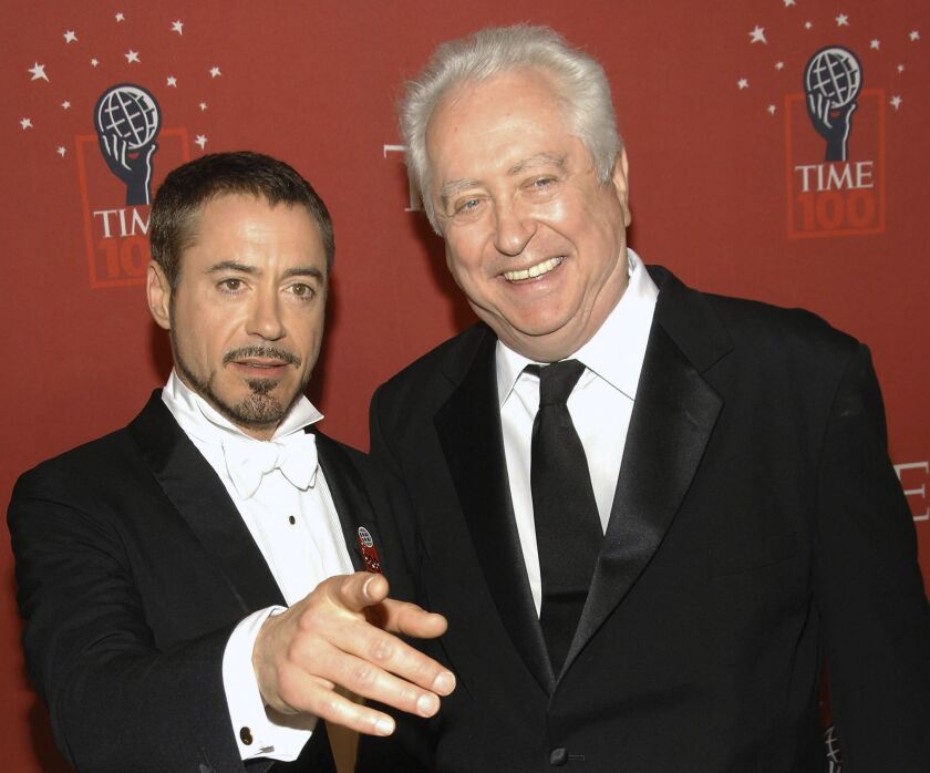 Actor Robert Downey Jr. (left) and his father Robert Downey Sr., arrive at Time’s 100 Most Influential People in the World Gala in New York on May 8, 2008.
