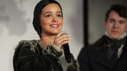 Eyma, who plays Bernadette Soubirous in “Bernadette, The Musical,” smiles during a media event at the Athenaeum Center for Thoughts and Culture in Lake View, Tuesday, Dec. 2, 2025. | Pat Nabong/Sun-Times