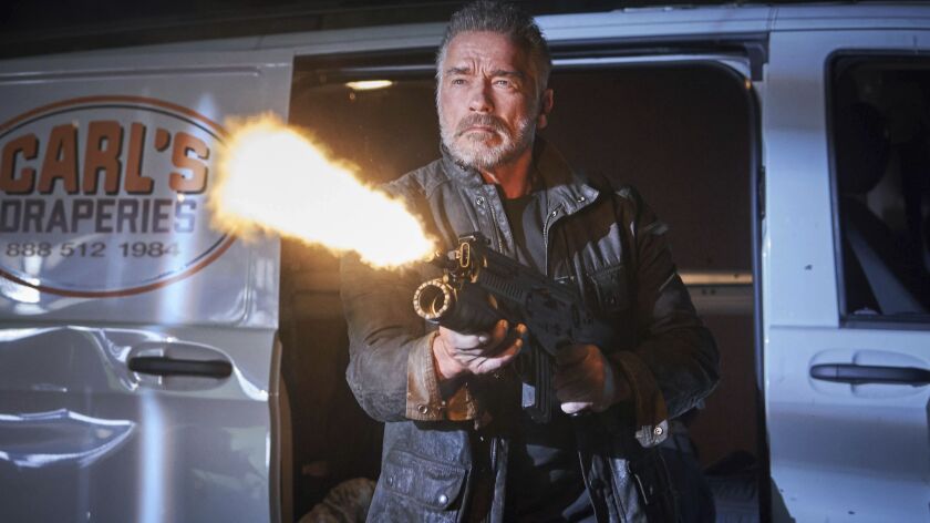 Yes, he’s baack! Arnold Schwarzenegger reprises his role as a Terminator (albeit a more cuddly one) in “Terminator: Dark Fate.”