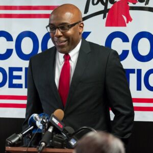 State Sen. Kwame Raoul makes his pitch for Illinois Attorney General during the Cook County Democratic endorsement sessions in 2017. | Logan Javage/For the Sun-Times