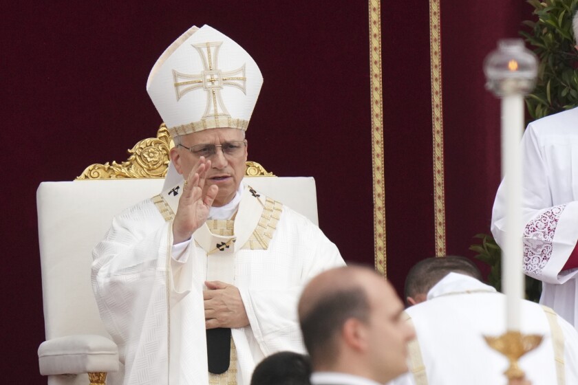 Pope Leo XIV celebrates Mass on Corpus Christi Day in St. John Lateran Archbasilica, in Rome, Sunday, May 22, 2025.