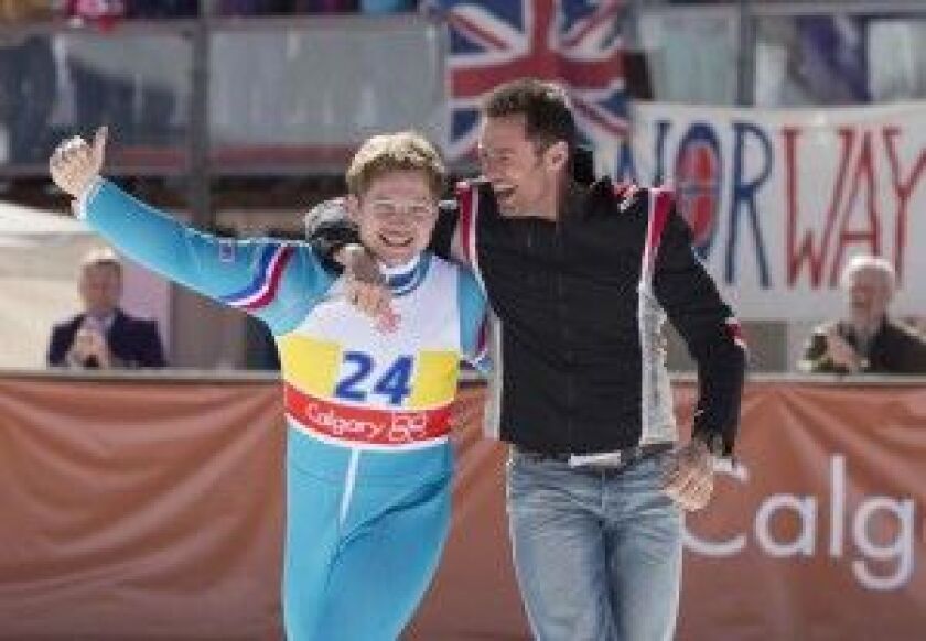 Taran Egerton and Hugh Jackman in “Eddie the Eagle.” | Twentieth Century Fox