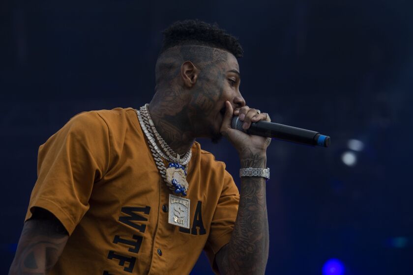 Blueface performs Saturday afternoon on day two of the Summer Smash Festival in Douglass Park.