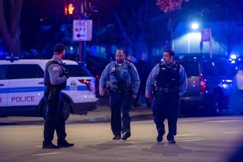 Police secure the area around Mercy Hospital where multiple people were shot, including a Chicago police officer on Monday. | Tyler LaRiviere/Sun-Times