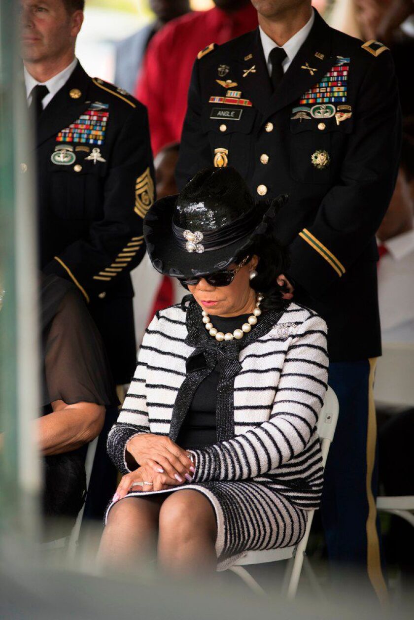 Florida Congresswoman Frederica Wilson attends the burial service for US Army Sgt. La David Johnson at the Memorial Gardens East cemetery on Saturday Hollywood, Florida. | Gaston De Cardenas/Getty Images