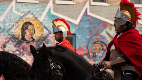 Devotees participate in the 49th annual “Via Crucis: Living Way of the Cross” in Pilsen, Friday, April 3, 2026. The reenactment retraces the journey of Jesus Christ leading to his crucifixion. | Candace Dane Chambers/Sun-Times.