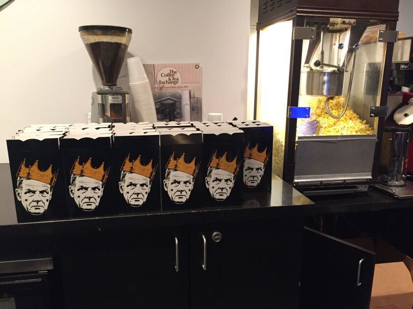 Popcorn bags feature House Speaker Mike Madigan, with a crown on his head. | Mark Brown/Sun-Times