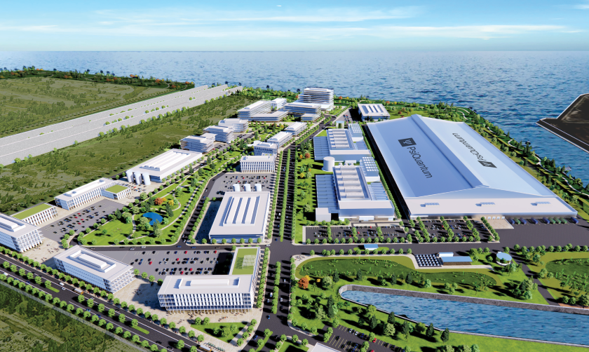 Rendering of PsiQuantum's facility with several large buildings and parking lots as well as green space that will be at the former U.S. Steel South Works site.