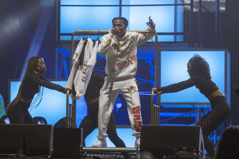 Lil Baby performs on day two of the Summer Smash Festival.