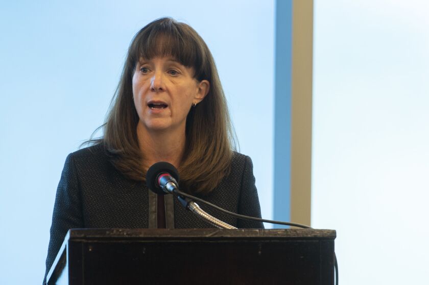 Chicago Park District interim Inspector General Alison Perona speaks to reporters during a press conference providing an update to the ongoing investigations at the park district. The news conference was at Jesse White Park on Tuesday, Nov. 2, 2021.