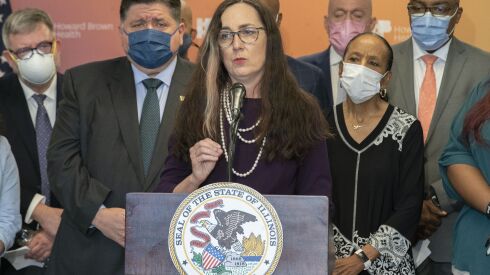 State Rep. Kelly M. Cassidy speaks Friday at a news conference about a special legislative session on reproductive health issues.