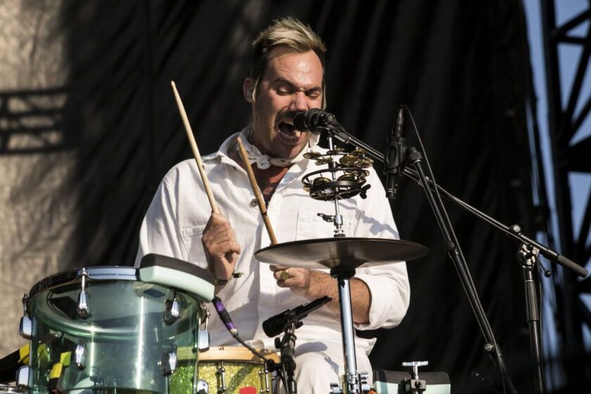 Sebastien Grainger of Death From Above performs Friday on Day 1 of Riot Fest at Douglas Park, Sept. 15, 2017. | Ashlee Rezin / Sun-Times