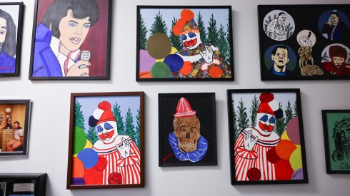 A collection of art to pen pals from the Question of Doubt John Wayne Gacy exhibit at Graveface Museum Chicago at 1829 N. Milwaukee Ave. in Wicker Park, Thursday, May 7, 2026.