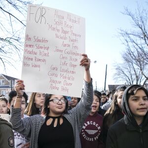 Students from Hancock High School walk out of class to protest gun violence. | Ashlee Rezin/Sun-Times