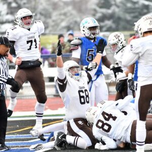 Mount Carmel celebrates after scoring. Saturday 11-17-18 Worsom Robinson/For the Sun-Times.