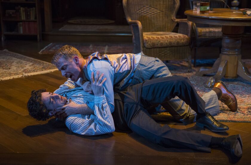 Dan Waller (top) plays James Tyrone. Jr. and Michael Doonan is his younger brother, Edmund, in the Court Theatre production of “Long Day’s Journey into Night.” (Photo: Michael Brosilow)